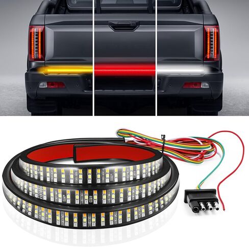 LivTee Truck Tailgate Light Bar 48" LED Strip with Red Running Brake White Reverse Sequential Amber Turning Signals Strobe Lights, Car Truck Accessories for Men - IP68 Waterproof in Kuwait