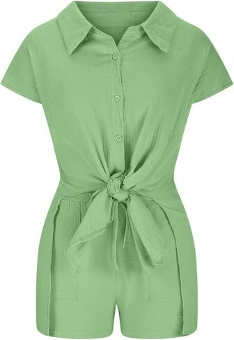 Beach Outfits for Women Plus Size Two Piece Summer Sets Split Side Button Down Short Sleeve Shirts Casual Shorts in Kuwait