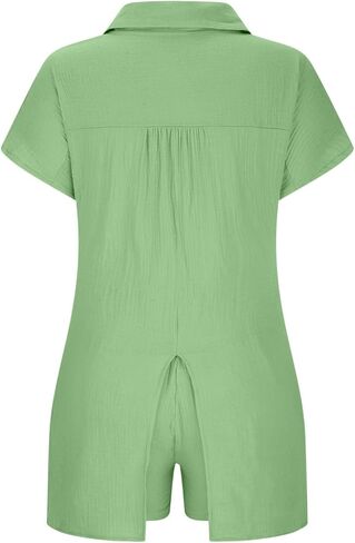 Beach Outfits for Women Plus Size Two Piece Summer Sets Split Side Button Down Short Sleeve Shirts Casual Shorts in Kuwait