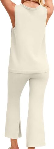Two Piece Summer Outfits for Women Lounge Knit Sets Sleeveless Crewneck Tank Tops Ankle Pants Cute Matching Set in Kuwait