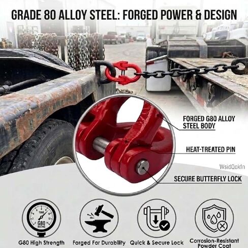Grade 80 Alloy Steel Hammerlock Coupling Link, Chain Connector, Tow Hitch Hammerlock Coupling Link for Heavy Super Duty Truck Chain Hitch, Red (31.5T) in Kuwait