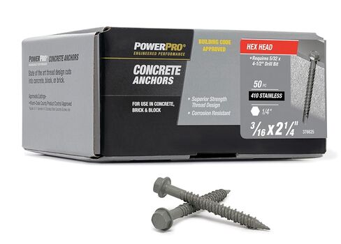 مثبتات لولبية خرسانية من Power Pro #410 غسالة سداسية مقاومة للصدأ (3/16 بوصة × 2-1/4 بوصة) 100 قطعة in Kuwait