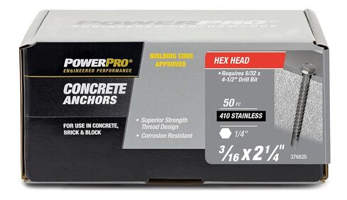 مثبتات لولبية خرسانية من Power Pro #410 غسالة سداسية مقاومة للصدأ (3/16 بوصة × 2-1/4 بوصة) 100 قطعة in Kuwait