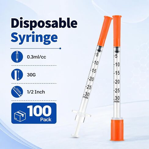100 Pack 0.3ml 30G 1/2 Inch (13mm), Individually Wrapped Disposable, Lab Supplies, 0.3ml / 0.3cc in Kuwait