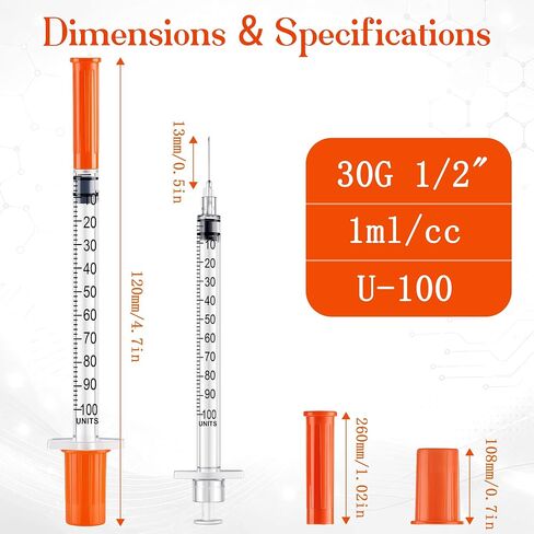 100 Pack 1ml/cc 30G 1/2"(13mm), U-100, Individually Wrapped in Kuwait