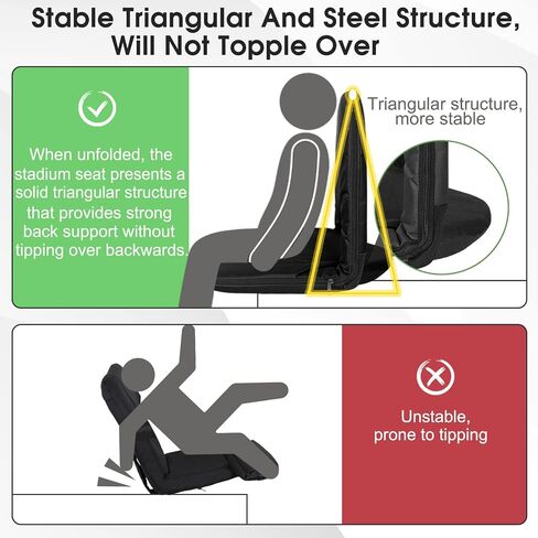 Stadium Seats Cushion for Bleachers with Strong Back Support, Folding Bleacher Seat with 20In Wide Cushion, 4LBS Lightweight, 6 Reclining Positions, Multifunctional Floor Chair for Indoor or Outdoor in Kuwait