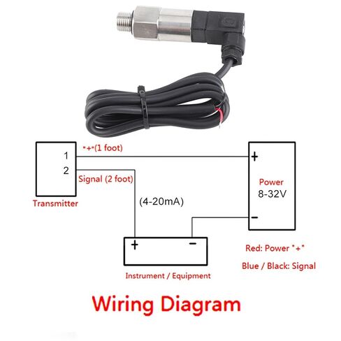 Pressure Transducer, G1/4in Thread Silicon Pressure Transmitter Transducer, Sensitive Pressure Sensor 4‑20mA Output with 100cm Wire for Water Gas Oil (0-1MPA, 8-32V) in Kuwait