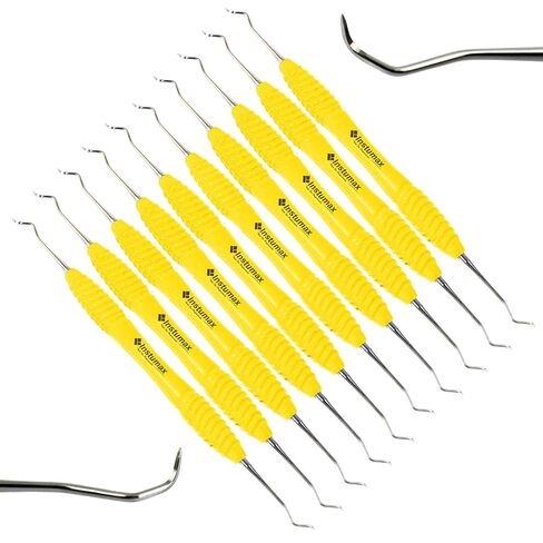 10-Piece Dental Sickle Scaler Set 204S Yellow Silicone Ring Handles, Autoclavable – Supragingival Scaling Instruments for Posterior Teeth, Fine Point Tips in Kuwait