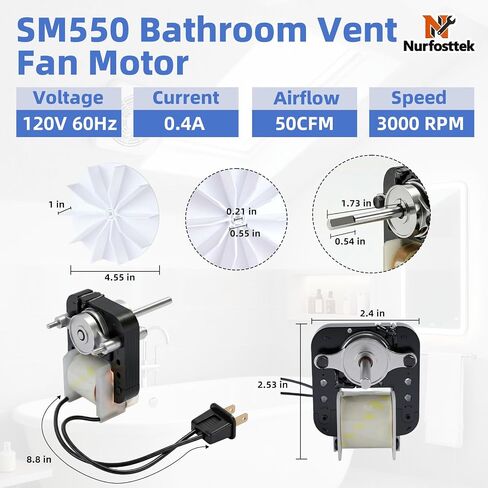 طقم استبدال محرك مروحة تهوية الحمام العالمي SM550 50CFM 120V 3000RPM متوافق مع Nutone Broan، Uppco يستبدل 65100 VFM100 C65878 والمزيد من النماذج in Kuwait