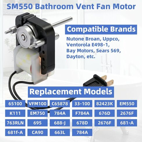 طقم استبدال محرك مروحة تهوية الحمام العالمي SM550 50CFM 120V 3000RPM متوافق مع Nutone Broan، Uppco يستبدل 65100 VFM100 C65878 والمزيد من النماذج in Kuwait