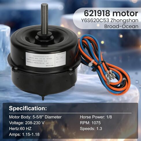 محرك مروحة 621918، محرك 5KCP29FCA283AS بقوة 1/8 حصان 1075 دورة في الدقيقة 208/230 فولت، يستبدل محركات مروحة المكثف Nordyne/Gibson/Miller/Intertherm Y6S620C53 2950 in Kuwait