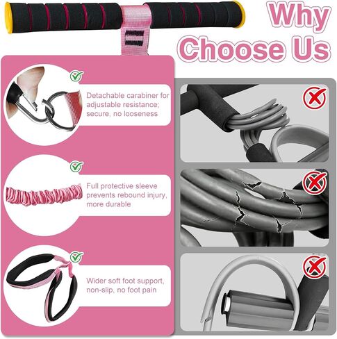 Durable Pedal Resistance Band with Padded Handle, Adjustable 20/30/40LBS Bands for Abdomen, Waist, Arm, Core/ABS, Legs, Glutes Workout - Sit Up Exercise Equipment Travel in Kuwait