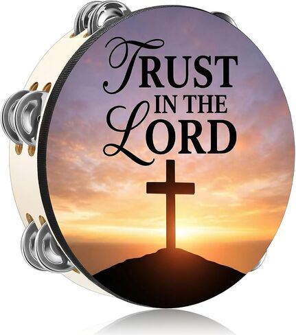 Tambourines for Adults 10 Inch Church Christian Flowers Dance Tambourine Double Row Jingle Bible Hand Bell Drum for Church Pray Party Percussion Musical Instrument Hand Bell Clap Drum(Blessed) in Kuwait