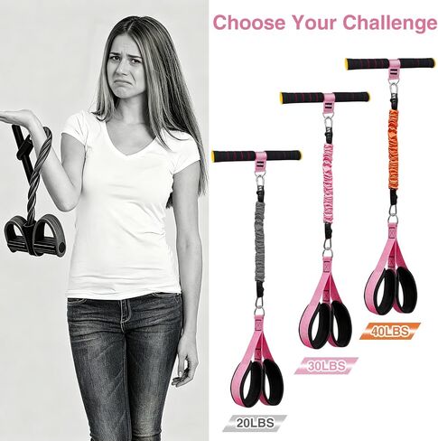 Durable Pedal Resistance Band with Padded Handle, Adjustable 20/30/40LBS Bands for Abdomen, Waist, Arm, Core/ABS, Legs, Glutes Workout - Sit Up Exercise Equipment Travel in Kuwait