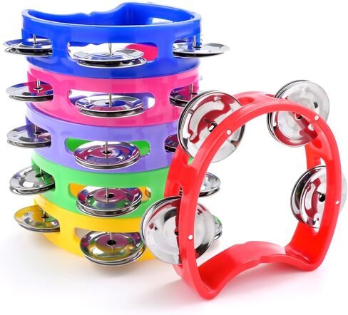 6 Pack Colorful Tambourine for Kids Adult Plastic Handheld Tambourine Musical Instruments with 4 Metal Jingles for Classroom, Preschool, Family Band and Party Supplies in Kuwait