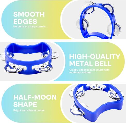 6 Pack Colorful Tambourine for Kids Adult Plastic Handheld Tambourine Musical Instruments with 4 Metal Jingles for Classroom, Preschool, Family Band and Party Supplies in Kuwait