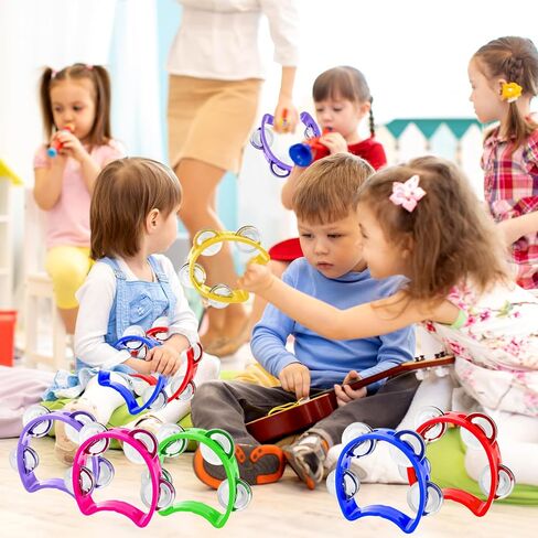6 Pack Colorful Tambourine for Kids Adult Plastic Handheld Tambourine Musical Instruments with 4 Metal Jingles for Classroom, Preschool, Family Band and Party Supplies in Kuwait