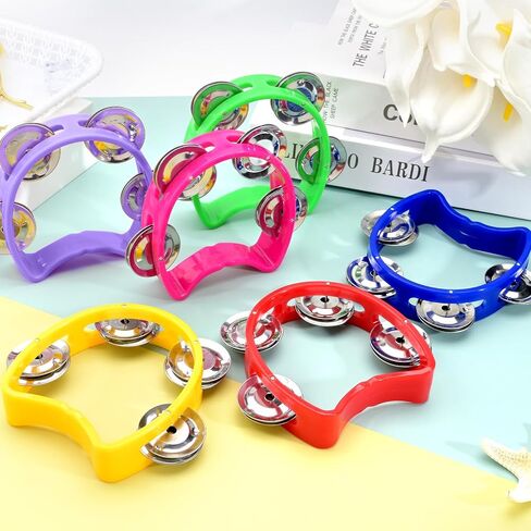 6 Pack Colorful Tambourine for Kids Adult Plastic Handheld Tambourine Musical Instruments with 4 Metal Jingles for Classroom, Preschool, Family Band and Party Supplies in Kuwait