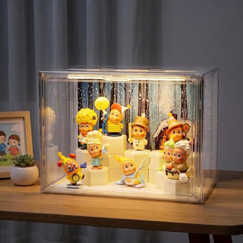 حافظات عرض أكريليك شفافة للمقتنيات مع ضوء LED، مشهد DIY، مع خلفية، بدون غبار، بدون رطوبة، لخزانة عرض مجموعة الأشكال (27*17*22 سم/10.6×6.7×8.6 بوصة) in Kuwait