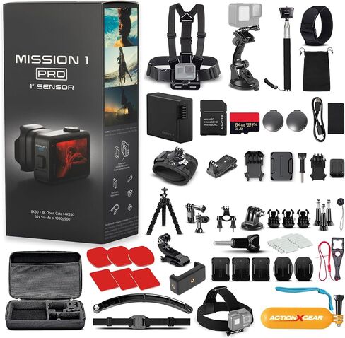 GoPro Mission 1 PRO Action Camera with 1-Inch Sensor, 8K60 Video, 50MP Photos, Waterproof Design, Low-Light Performance Camera (CHDHW-011-MY) + 64GB Card + 120-in-1 Accessory Kit (128pc Bundle) in Kuwait