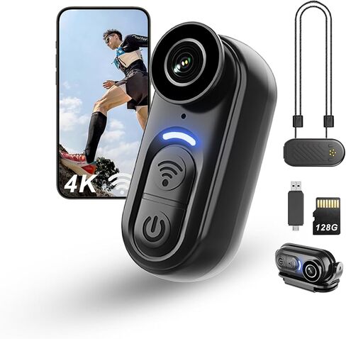 4K Mini Body Action Cameras POV Cam, 64GB Sports Camera with Audio Video Recording, WiFi Magnetic Wearable IPX5 Waterproof Thumb Cams with Stabilization for Motorcycle Vlogging Cycling Hiking Working in Kuwait