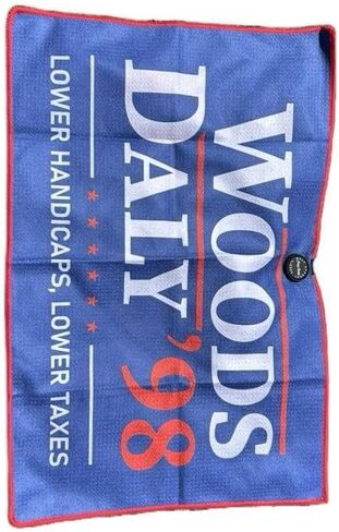 Woods Daily 98 Golf Magnetic Towel with Silicone Logo Patch, Blue with Red Trim, Easy Attach to Cart or Clubs in Kuwait