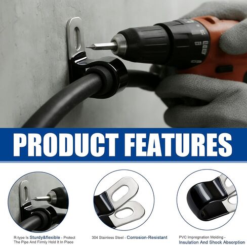 36PCS 1/4" 304 Stainless Steel Rubber Coated Insulated Cable Clamps,Brake Line Clips,Metal Wire Clamps,Hose Clamp, Pipe Clamp, for 1/4" Tube Lines Wire Cord Installation with 36PCS Self-Tapping Screws in Kuwait