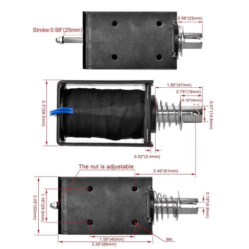 Heschen Solenoid Electromagnet, HS-1683B, DC12V 8.9A, 25mm Stroke, Force 80N, Push Pull Type, Open Frame, Linear Motion in Kuwait