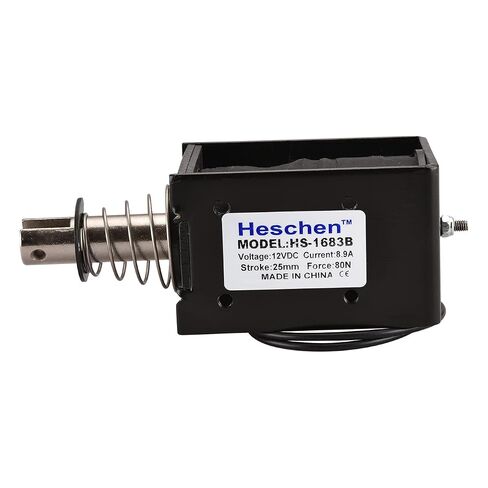 Heschen Solenoid Electromagnet, HS-1683B, DC12V 8.9A, 25mm Stroke, Force 80N, Push Pull Type, Open Frame, Linear Motion in Kuwait