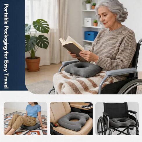 Inflatable Donut Cushion, Inflatable Seat Cushion for Tailbone Pain, Donut Pillow for Hemorrhoid Relief, Portable Travel Seat Cushion for Air Travel in Kuwait