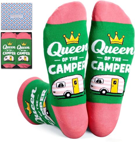 Camping Socks for Women - Camping Gifts for Women, Camping Essentials for Women, Queen of The Camper Socks, Funny Camper Gifts for Women, Hiking Gifts for Women Socks, Festival Hiking Essentials in Kuwait