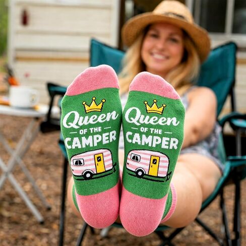 Camping Socks for Women - Camping Gifts for Women, Camping Essentials for Women, Queen of The Camper Socks, Funny Camper Gifts for Women, Hiking Gifts for Women Socks, Festival Hiking Essentials in Kuwait