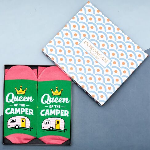 Camping Socks for Women - Camping Gifts for Women, Camping Essentials for Women, Queen of The Camper Socks, Funny Camper Gifts for Women, Hiking Gifts for Women Socks, Festival Hiking Essentials in Kuwait