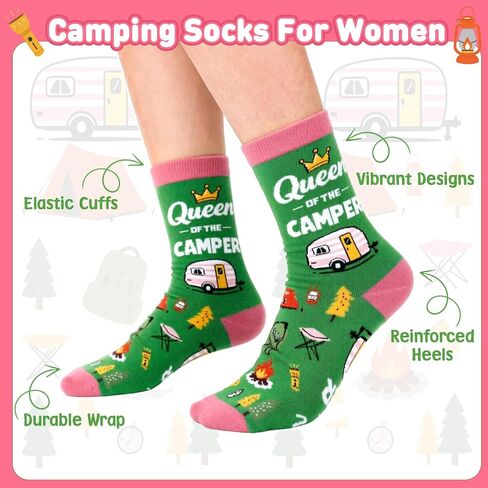 Camping Socks for Women - Camping Gifts for Women, Camping Essentials for Women, Queen of The Camper Socks, Funny Camper Gifts for Women, Hiking Gifts for Women Socks, Festival Hiking Essentials in Kuwait