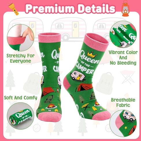 Camping Socks for Women - Camping Gifts for Women, Camping Essentials for Women, Queen of The Camper Socks, Funny Camper Gifts for Women, Hiking Gifts for Women Socks, Festival Hiking Essentials in Kuwait