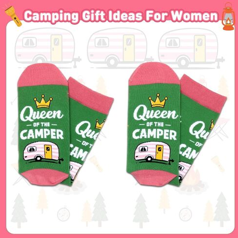 Camping Socks for Women - Camping Gifts for Women, Camping Essentials for Women, Queen of The Camper Socks, Funny Camper Gifts for Women, Hiking Gifts for Women Socks, Festival Hiking Essentials in Kuwait