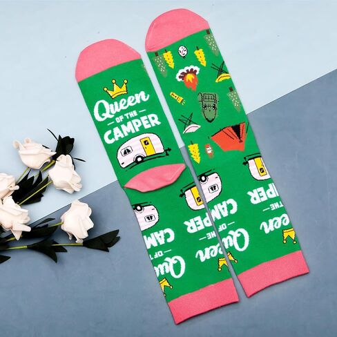 Camping Socks for Women - Camping Gifts for Women, Camping Essentials for Women, Queen of The Camper Socks, Funny Camper Gifts for Women, Hiking Gifts for Women Socks, Festival Hiking Essentials in Kuwait