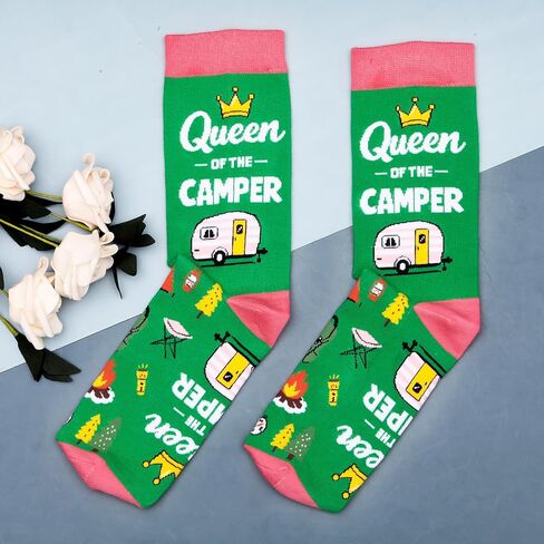 Camping Socks for Women - Camping Gifts for Women, Camping Essentials for Women, Queen of The Camper Socks, Funny Camper Gifts for Women, Hiking Gifts for Women Socks, Festival Hiking Essentials in Kuwait