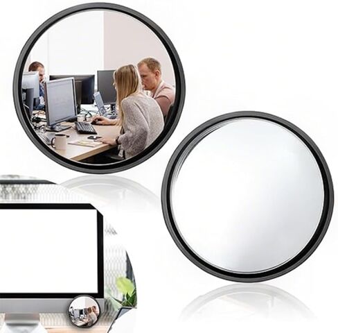 2 Pack Stick On Office Cubicle Mirror - Adjustable Wide Angle Convex Security Mirror for Computer Monitor, See Behind You for Desk Safety & Blind Spots in Kuwait