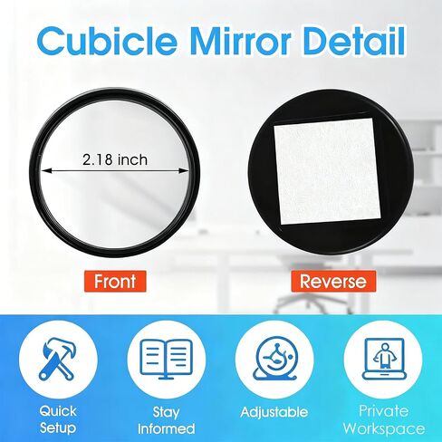 2 Pack Stick On Office Cubicle Mirror - Adjustable Wide Angle Convex Security Mirror for Computer Monitor, See Behind You for Desk Safety & Blind Spots in Kuwait
