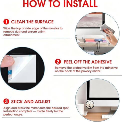 2 Pack Stick On Office Cubicle Mirror - Adjustable Wide Angle Convex Security Mirror for Computer Monitor, See Behind You for Desk Safety & Blind Spots in Kuwait