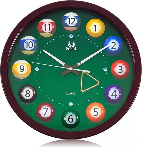 Large Billiard Pool Ball Clock 14 Inch Triangle Pool Table Wall Clock with Solid Wood Frame Snooker Game for Billiards, Pool, Game Room in Saudi Arabia