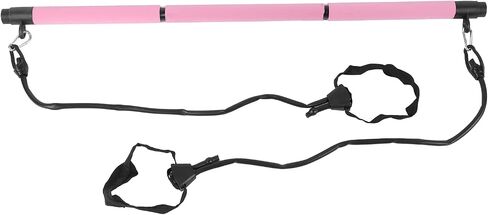 Qinlorgo Pilates Bar Workout Stick, 3-Section Adjustable Pilates Rod for Full Body Exercise with 2 Tension Straps Detachable Design Home Gym Travel Fitness Equipment, Pink in Kuwait