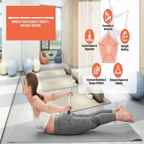 Yinhing Yoga Stick Pilates Stretching Bar Fitness Exercise Stick with 4 Steel Bars & 2 Non Slip Handles for Yoga Poses Stretching & Balance Workouts in Kuwait