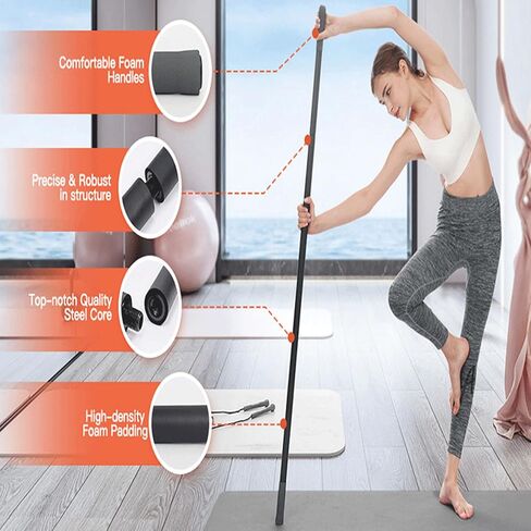 Yinhing Yoga Stick Pilates Stretching Bar Fitness Exercise Stick with 4 Steel Bars & 2 Non Slip Handles for Yoga Poses Stretching & Balance Workouts in Kuwait