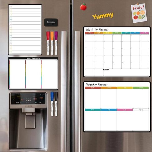 16" x 12" Whiteboard Calendar for Fridge, 2 PCS Weekly and Monthly Dry Erase Magnetic Calendar for Refrigerator, Additional 2 PCS 12" x 8" Blank and Lined to-do List Board in Saudi Arabia