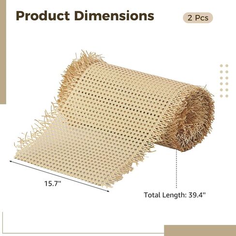 لفة حزام قصب الروطان، نسيج بلاستيكي من الروطان الصناعي لمشاريع DIY، 15.75 بوصة × 78.74 بوصة، مواد حرفية متعددة الاستخدامات لتزيين الأثاث، وأقسام الغرف، والتصميمات الفنية in Kuwait