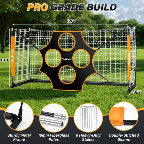 12x6 FT Soccer Goal with Precision Target, Soccer Goal for Backyard & Outdoor Training, Heavy-Duty 30mm Frame, Anti-Tear Netting, Foldable Base, Carry Bag Included in Kuwait