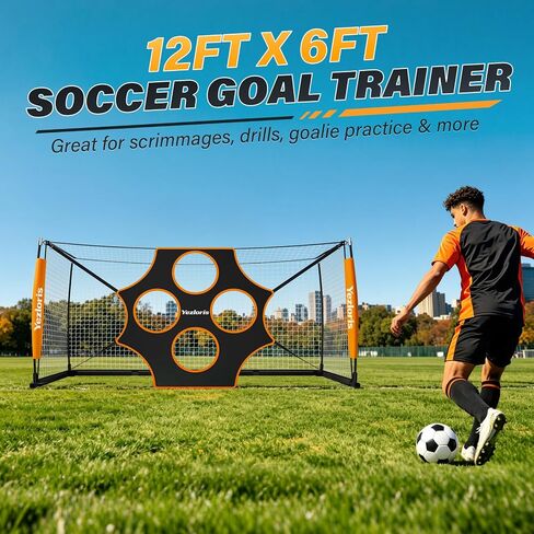 12x6 FT Soccer Goal with Precision Target, Soccer Goal for Backyard & Outdoor Training, Heavy-Duty 30mm Frame, Anti-Tear Netting, Foldable Base, Carry Bag Included in Kuwait