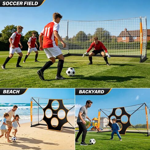 12x6 FT Soccer Goal with Precision Target, Soccer Goal for Backyard & Outdoor Training, Heavy-Duty 30mm Frame, Anti-Tear Netting, Foldable Base, Carry Bag Included in Kuwait